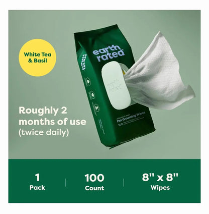 Earth Rated Dog Grooming Wipes with White Tea & Basil - 100 Count