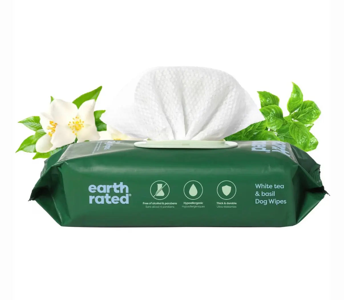 Earth Rated Dog Grooming Wipes with White Tea & Basil - 100 Count