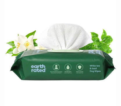 Earth Rated Dog Grooming Wipes with White Tea & Basil - 100 Count