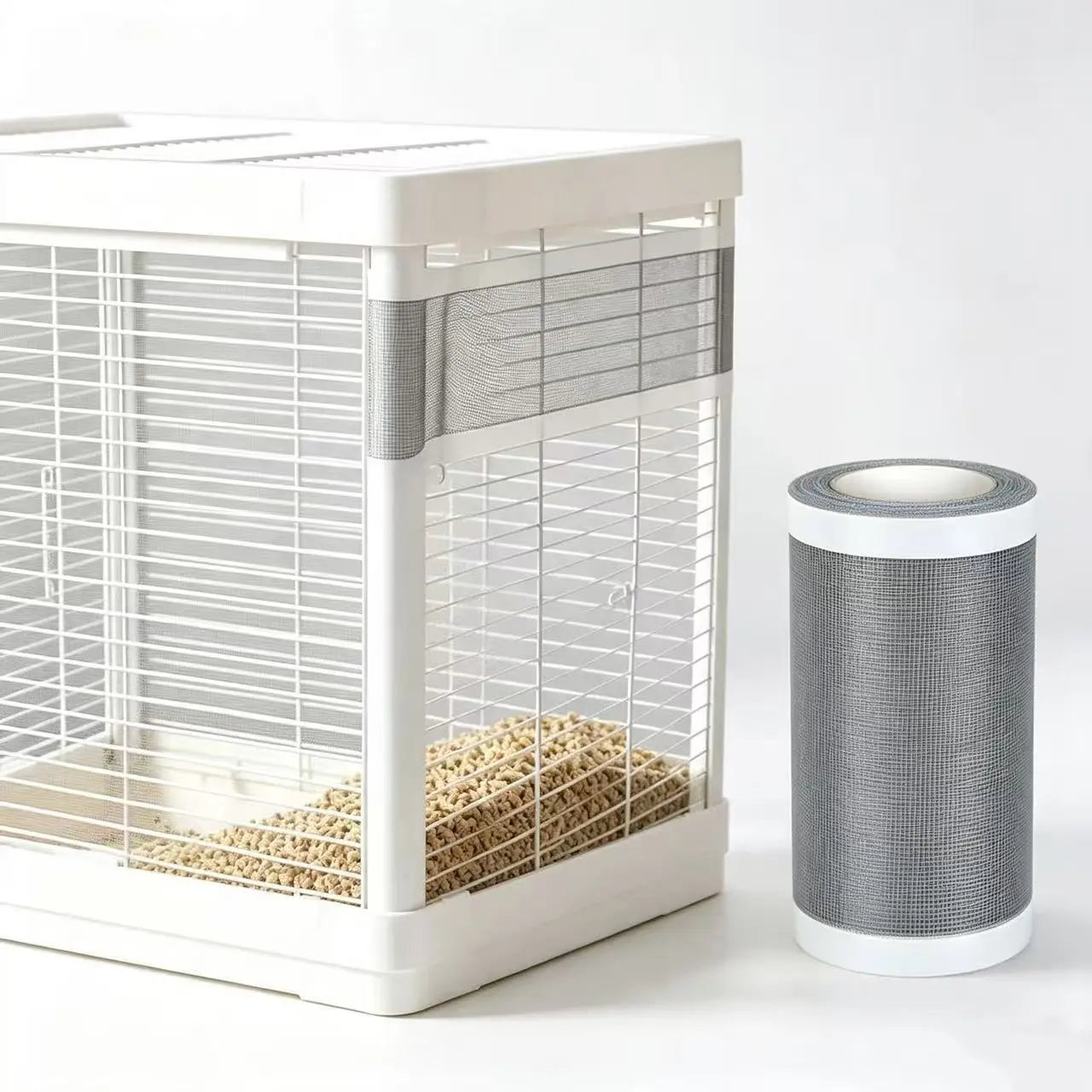 Self-Adhesive Bird Cage Seed Catcher Mesh Cover Up, Practical Flexible Fabric Grid Pattern Feed Guard, Durable Breathable Anti-Scatter Birdcage Repair Net for Small Birds