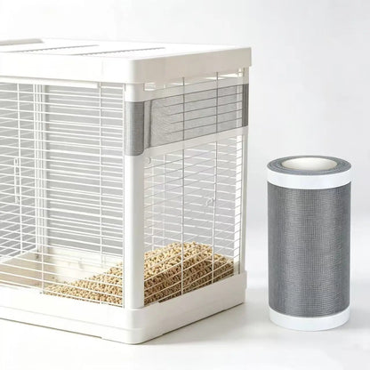 Self-Adhesive Bird Cage Seed Catcher Mesh Cover Up, Practical Flexible Fabric Grid Pattern Feed Guard, Durable Breathable Anti-Scatter Birdcage Repair Net for Small Birds
