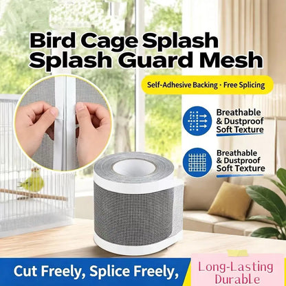 Self-Adhesive Bird Cage Seed Catcher Mesh Cover Up, Practical Flexible Fabric Grid Pattern Feed Guard, Durable Breathable Anti-Scatter Birdcage Repair Net for Small Birds